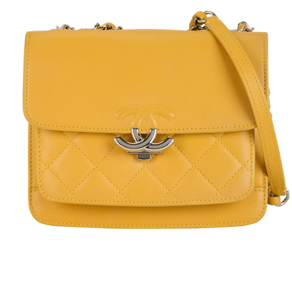 Half CC Flap Bag, &pound;1,500, Handbags, Yellow, Leather, Front view